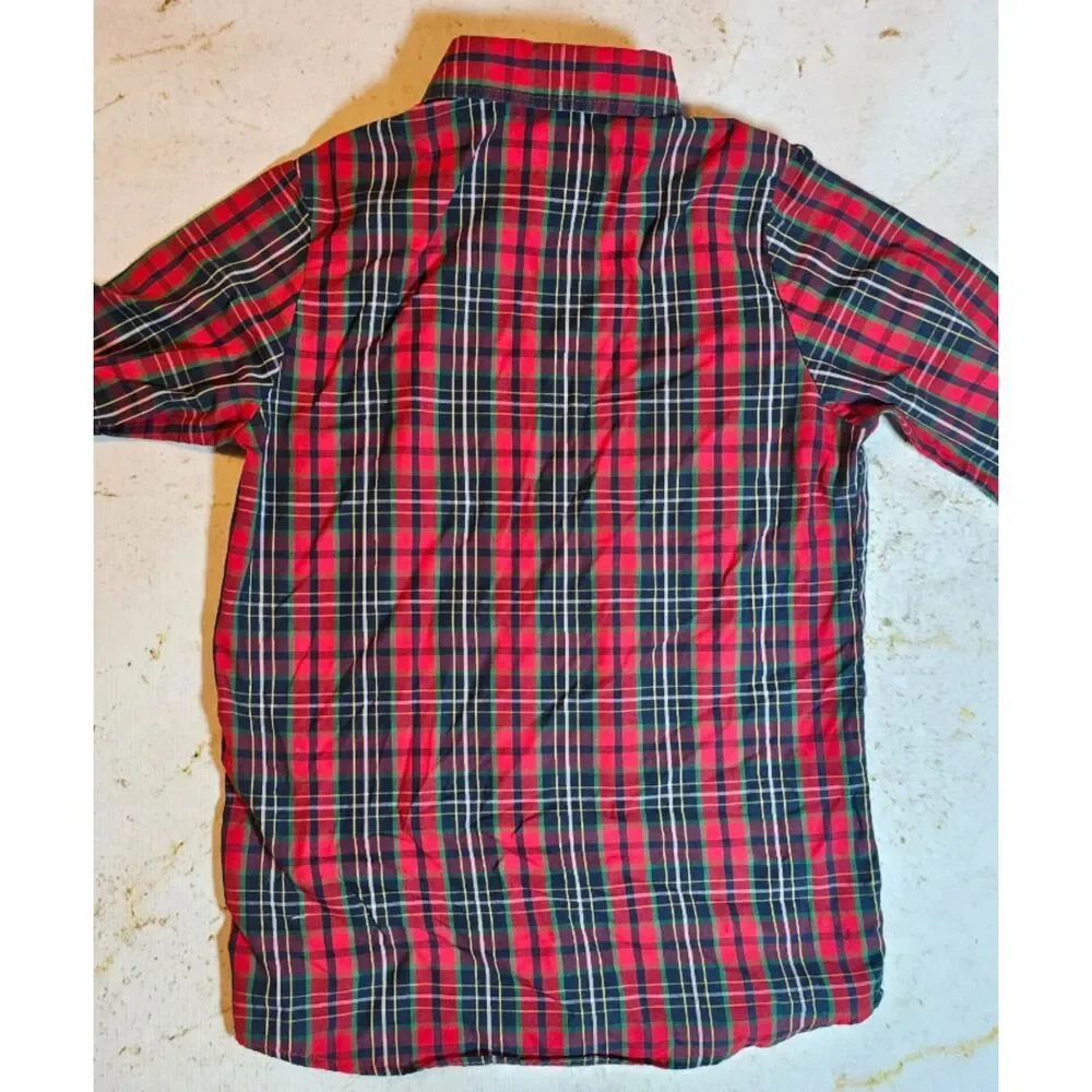 Wonder Nation Boys Red Green Plaid Long Sleeve Button Front Shirt Size 12 EUC - Picture 2 of 3
